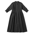 thumbnail image 4 of Robes Maxi en Coton et Lin pour Femmes, Robe Tunique à Boutons Col Ras du Cou Manches Longues Plissée Ligne a Fluide Longues Robes Robe d'Été Noir TTG, 4 of 9