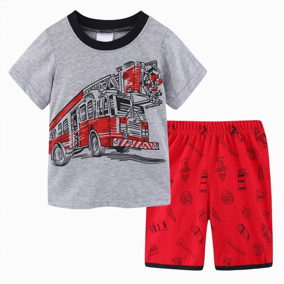 Gubotare Holiday Pajamas for Kids Little Big Boys Summer Pajamas Short Sleeve and Shorts Soft Nighty PJS 2PCS Sleepwear Set 4T 5T (Grey,4-5 Years)
