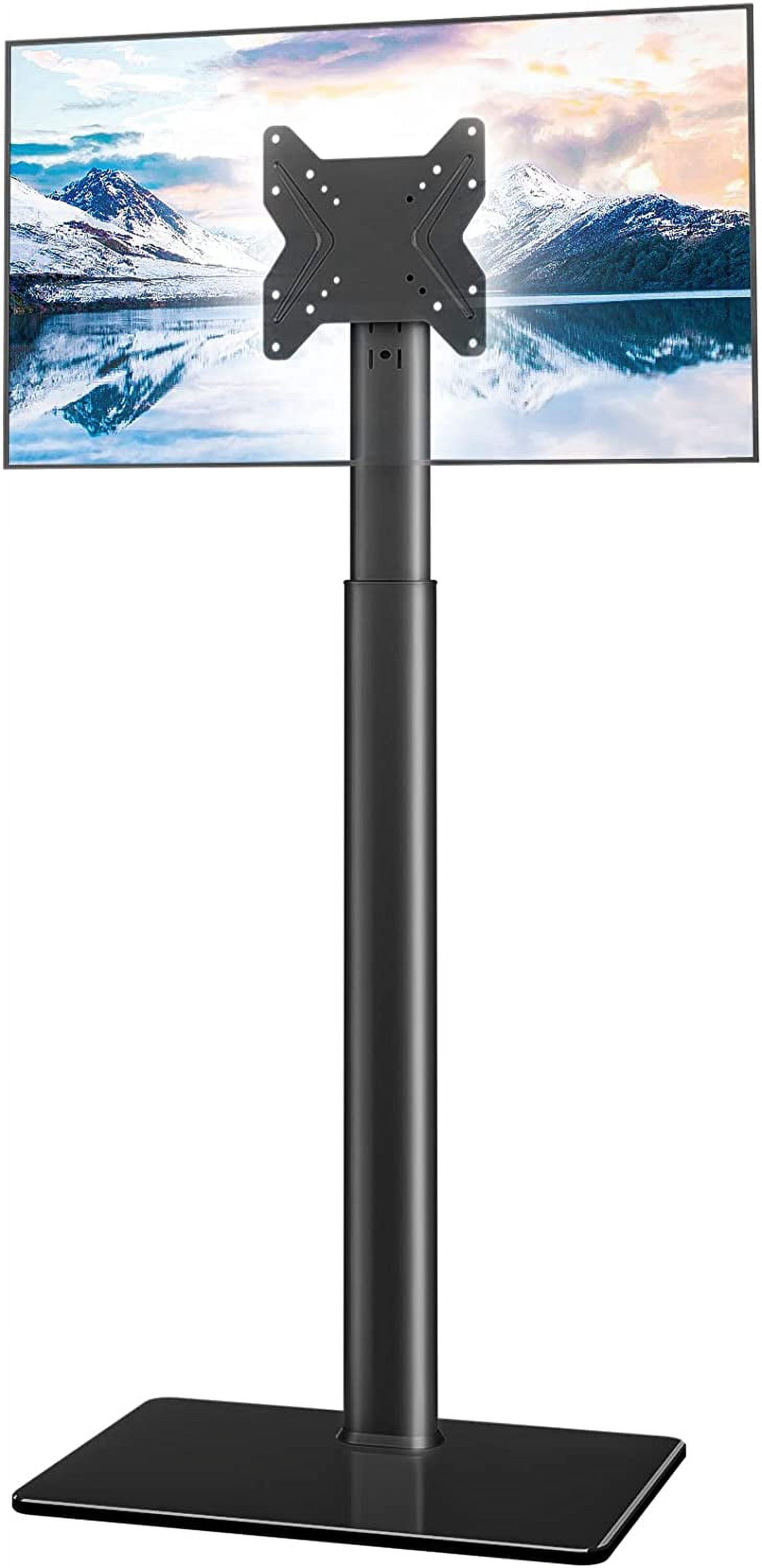 Universal Floor TV Stand with Swivel Mount, Height Adjustable Pole, and Tilt Function for 19 to 43 Inch LED LCD TVs, Sturdy Black Metal Base for Home, Office, or Commercial Display