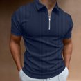 thumbnail image 2 of Homme Décontracté Uni Col Rabattu Chandail à Rayures Haute Élasticité Manches Courtes Blouse Extensible Chemises de Plage pour Homme, Bleu Foncé, m, 2 of 8