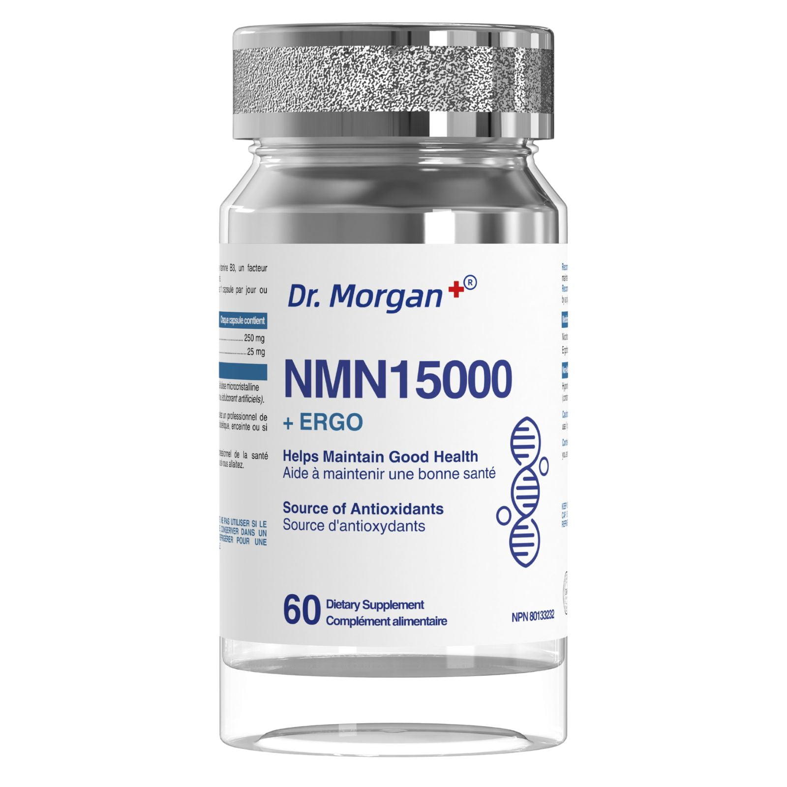 Dr. Morgan NMN  combined with Ergothioneine ,99% pure NMN and Ergothioneine work synergistically to support cellular health, boost NAD+ levels, and promote healthy aging ,NAD+ supplement, 60 capsules