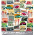 thumbnail image 1 of Soimoi Satin Silk Fabric Vehicles Patchwork Print Fabric by The Yard 42 Inch Wide, 1 of 3