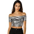thumbnail image 1 of INSPIRE CHIC Women's Metallic Shiny Party Off Shoulder Crop Top, 1 of 6