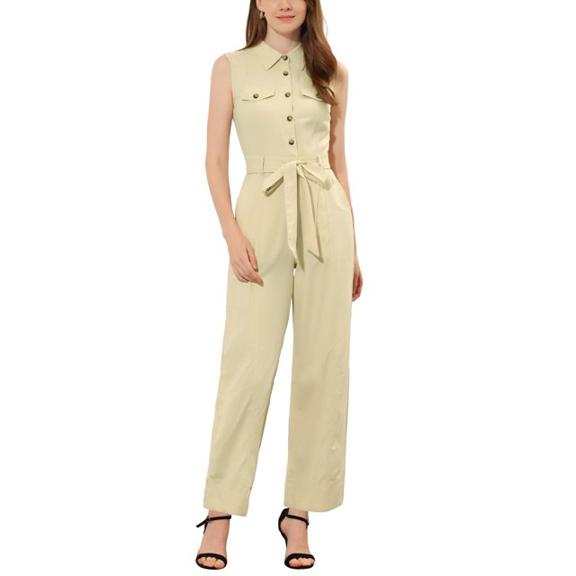 Unique Bargains Combinaison Sans Manches à Boutons devant pour Femme, Abricot, P