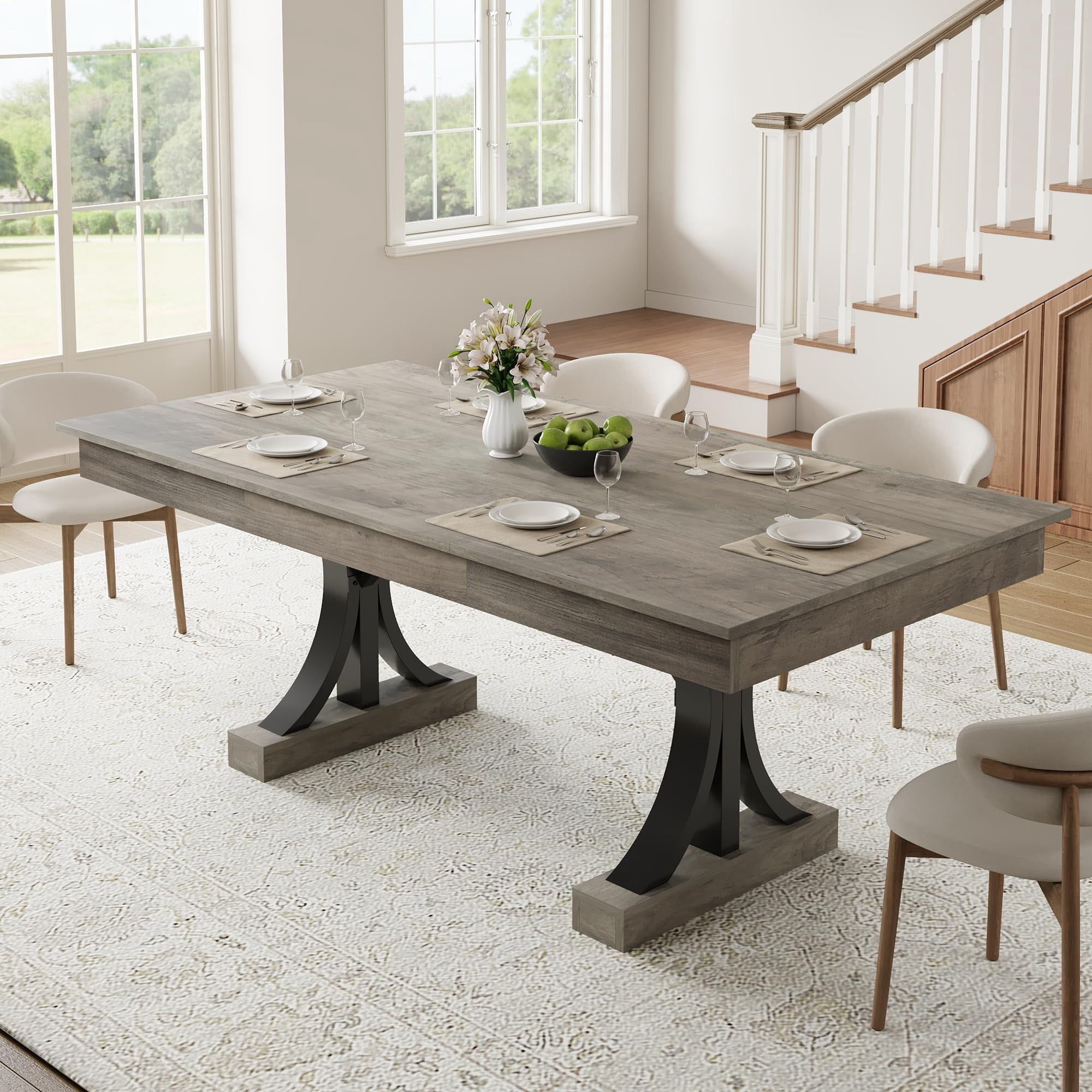 Denner Table Wood Dining Table for 6-8 with 2 Large Drawers, 70.87