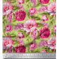 thumbnail image 1 of Soimoi Moss Georgette Fabric Leaves & Peony Floral Fabric Prints by Yard 42 Inch Wide, 1 of 5
