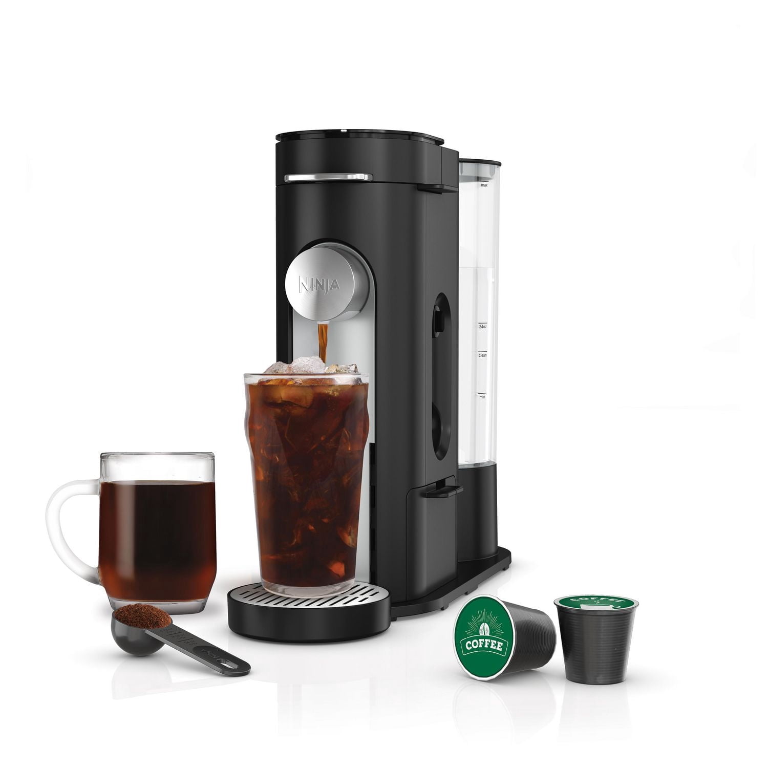 Ninja PB040C Pods & Grounds Coffee Maker, K-Cup Pod Compatible, 6-oz. to 24-oz. Sizes, Iced Coffee Maker, Black