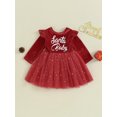thumbnail image 2 of Faithtur Robe de Noël pour Fille, Imprimé Lettre, Manches Longues, Tulle à Sequins, Robe de Fête pour Bébé, Vêtements de Printemps, 2 of 9