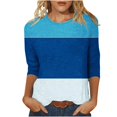 thumbnail image 1 of IROINNID en Solde T-shirt à Manches Longues en Polyester pour Femmes Confortable d'Été Ajusté à Nouer Col Rond T-shirt, Bleu, 1 of 5