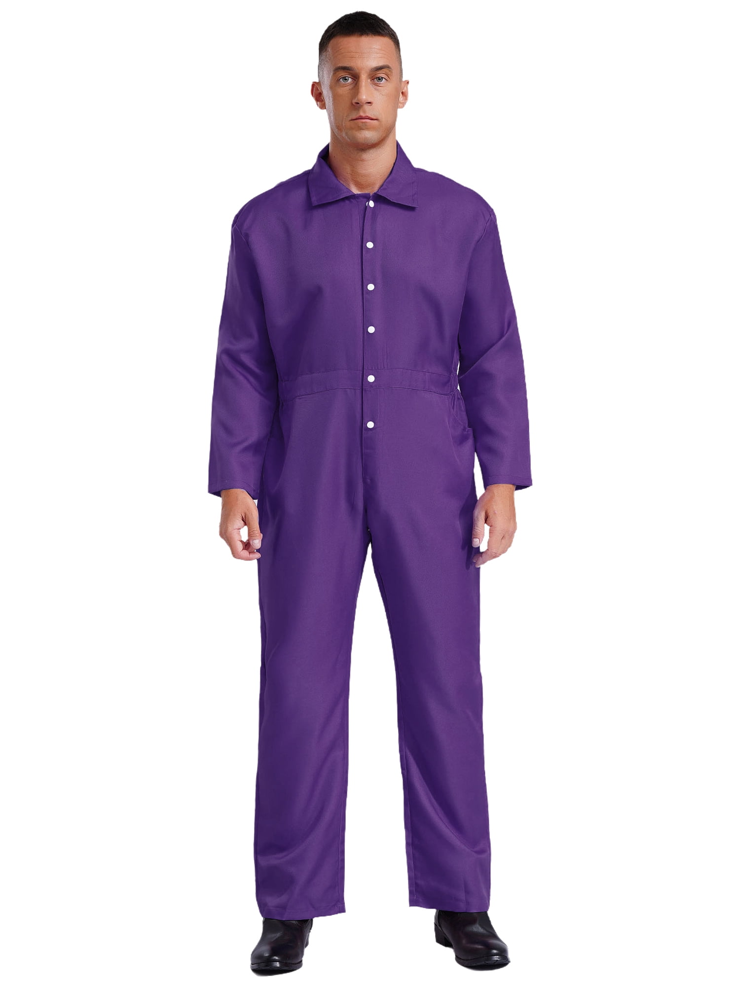 Runhomal Men's Long Sleeve Coveralls Dustproof Durable Button Up Work Overalls Jumpsuits Workwear Purple S