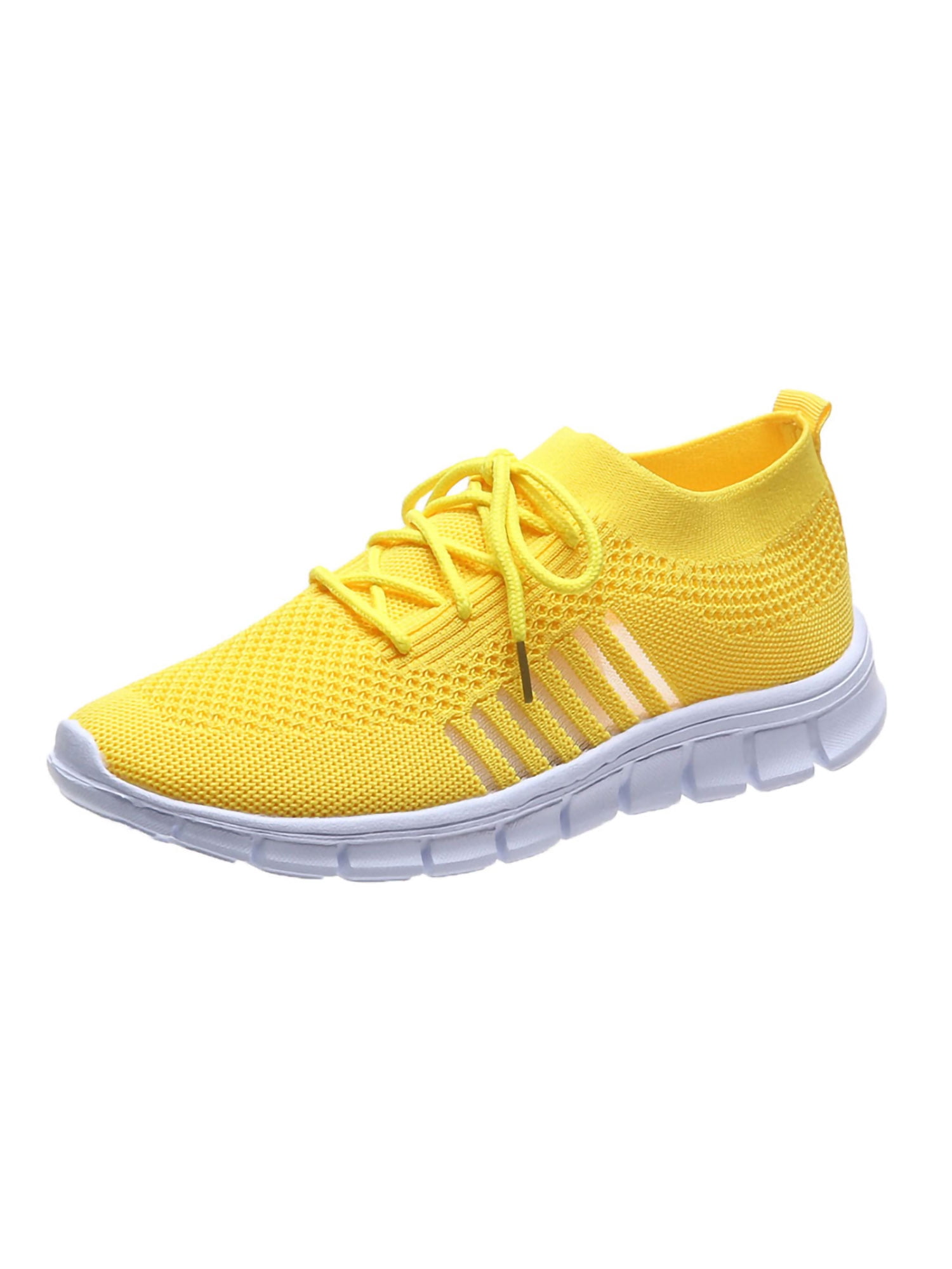 UKAP Ladies Trainers Round Toe Sneakers Solid Color Flats Women's Comfortable Yellow 7.5