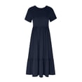 thumbnail image 4 of Robes d'Été Grande Taille pour Femmes, Robe d'Été Décontractée à Manches Courtes et Col Ras du Cou, Robe Longue Fluide à Étages pour la Plage avec Poches, Robes de Soirée pour Femmes Élégantes et Chic en Liquidation, 4 of 8