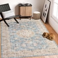 thumbnail image 1 of GlowSol 6'x9' Washable Area Rugs for Living Room Bedroom Vintage Medallion Print Non Slip Low Pile Throw Rugs Soft Foldable Accent Rug, Blue, 1 of 8