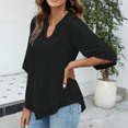 thumbnail image 4 of Jsaierl Women's Solid Color Notched V Neck 3/4 Long Sleeve Tops Classic Irregular Hem Shirts Flowy Comfortable Soft Blouses, 4 of 8