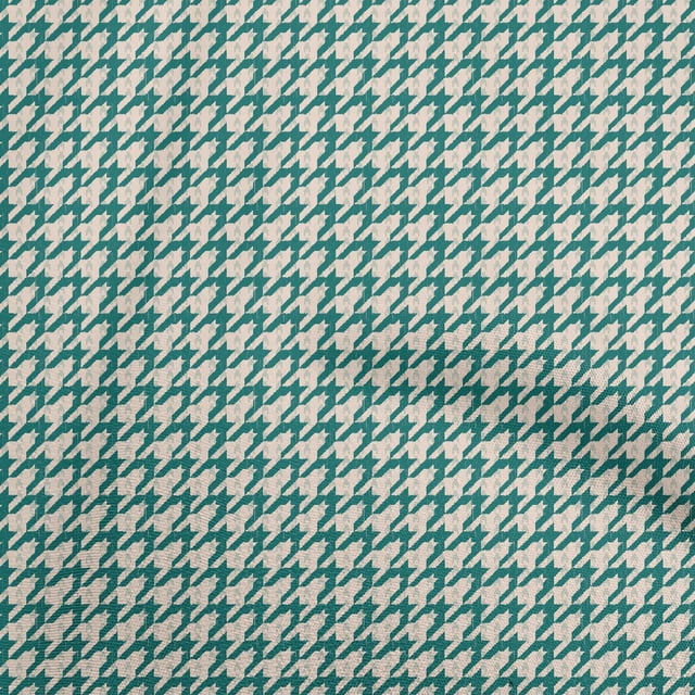 oneOone Rayon Teal Green Fabric Houndstooth Sewing Material Print Fabric By The Yard 56 Inch Wide