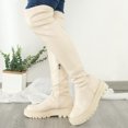 thumbnail image 2 of B91xZ Bottes Hauteur Genou Femmes Mollet Grand Femmes Fermeture Éclair Bout Rond Talon Bloc à Lacets Bottes à Talons, Beige 8, 2 of 5