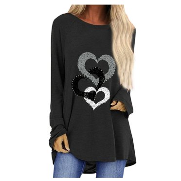 POINTERTECK T-Shirts à Manches Longues pour Femmes Time And Tru Femmes Mode Décontractée Imprimé Col Rond Ample T-Shirt à Manches Longues Haut Blouse Chandail