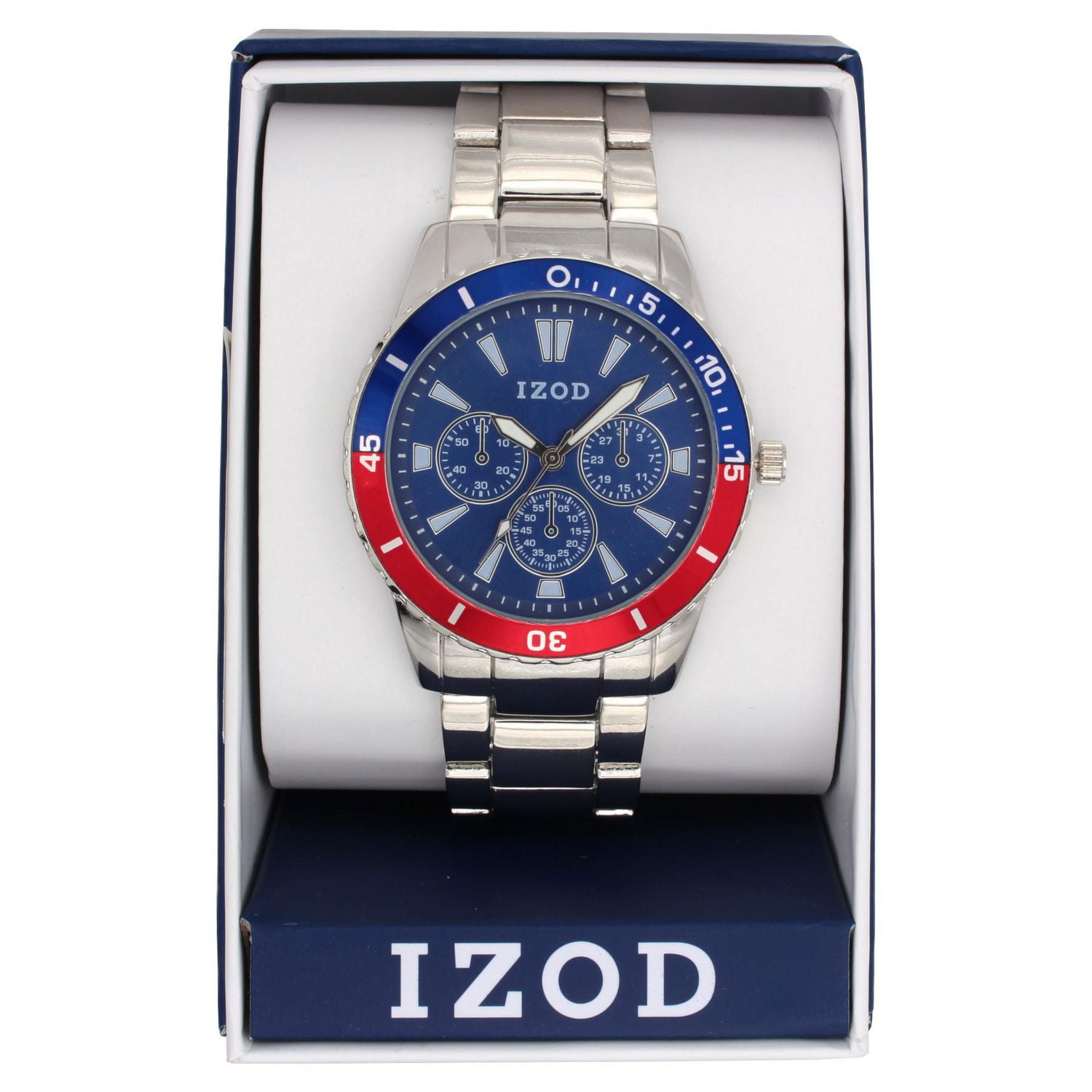 Izod Easy Read Analog Metal Link Bracelet Watch