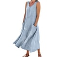 thumbnail image 1 of RKSTN Robes d'Été pour Femmes Décontractées en Coton et Lin à Col Rond Sans Manches Robes de Plage Amples Grande Taille à Imprimé Floral Évasées Maxi, 1 of 5