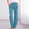 thumbnail image 2 of Yuyuzo Womens Cotton Linen Pants Straight Leg Flower Graphic Drawstring High Waisted Lounge Pants Slacks, 2 of 6