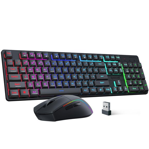 Redragon S107KS Wireless Gaming Keyboard and Mouse, RGB Backlit, 3 Mode (Wired/2.4G/BT), Up to 10,000 DPI Gaming Mouse with Software, Ultra Lightweig