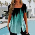 thumbnail image 2 of Pompotops Mode Femmes Casual Imprimé Col Carré Manches Courtes Boutons Tops Chemisiers Amples, 2 of 5
