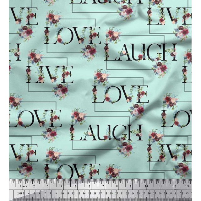 Soimoi Rayon Fabric Floral Love Text Print Fabric by the Yard 42 Inch Wide