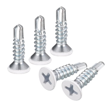 Uxcell #8 x 3/4 Pouces Vis Blanches à Perçage Automatique, Lot de 50 Vis à Tête Plate pour Tôle, Vis Bois vers Métal