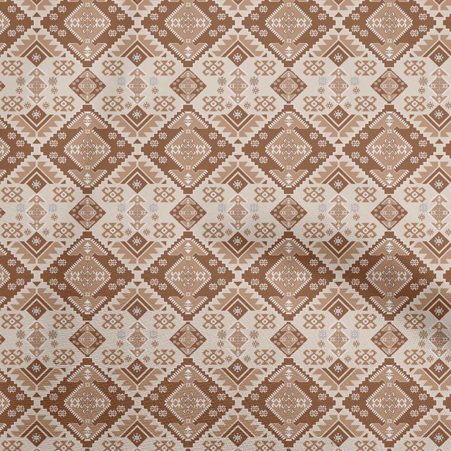 oneOone Polyester Spandex Brown Fabric Asian Kilim Sewing Material Print Fabric By The Yard 56 Inch Wide
