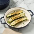 thumbnail image 4 of Sur La Table Kitchen Essentials 4-Piece Enameled Cast Iron Stackable Cookware Set 5.3 Qt Dutch Oven with Lid Braiser & Grill Pan Navy Blue Gold Knob Oven Safe to 500F Induction Compatible, 4 of 5