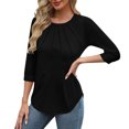 thumbnail image 4 of Olyvenn T-Shirts pour Femmes à Manches 3/4, Décontractés d'Été, Tendance, T-Shirt à Oeillets Plissé, Col Ras du Cou, Tunique à Manches Trois Quarts, Blouse Noire TG, 4 of 9