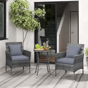 Costway 3 PCS Patio Furniture Set with Cushioned Patio Chairs & Tempered Glass Coffee Table Grey