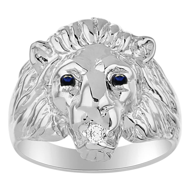 RYLOS RingsSterling Silver* Conversation Starter Diamond & Gorgeous Precious Ruby, Sapphire or Emerald Lion Head Ring Size 13