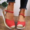 thumbnail image 4 of Ketyyh-chn99 Sandales pour Femme Chaussures pour Femmes Sandales Neuf pour Femmes 7 Compensées pour Femmes Espadrilles à Blocs de Couleur en Toile Chaussures à Semelle Compensée (Rouge, 8.5), 4 of 5