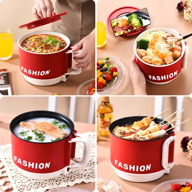 Rkstn Electric Cooking Pot Mini Hot Pot with Foldable Handle, Portable Large-Capacity Hot Pot with Mobile Phone Cover, Steak Rice, Ramen and Oatmeal