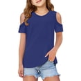 thumbnail image 1 of PMVFHDE T-Shirt à Manches Courtes d'Été Uni pour Enfants à Col Rond - Haut Léger, Respirant et Doux Bleu Foncé, 5-6 Ans, 1 of 5