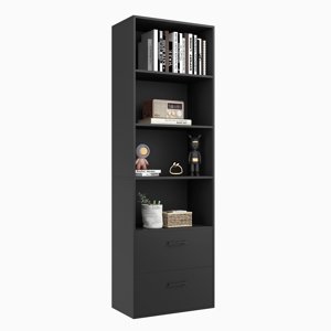 Patiojoy 74" Grande bibliothèque avec 2 Tiroirs coulissants Table d'affichage moderne Organisateur de rangement en bois polyvalent Noir