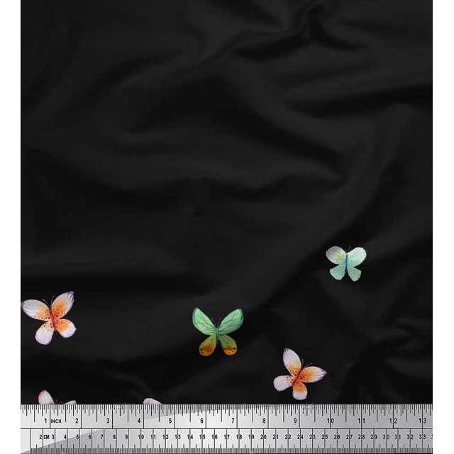 Soimoi Black Modal Satin Fabric Insect Panel Print Fabric by Yard 42 Inch Wide