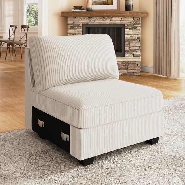 HONBAY Middle Seat of Modular Sectional Corduroy Sofas, Beige