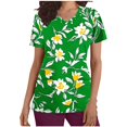 thumbnail image 3 of Liquidation Fatuov Tuniques Médicales pour Femmes à Col en V avec Poche T-Shirts Graphiques à Manches Courtes d'Été à Imprimé Floral Uniformes d'Infirmière Hauts Vert, 3 of 5