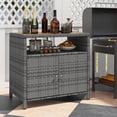 thumbnail image 4 of Gymax Patio Rattan Storage Cabinet w/ Acacia Wood Countertop Open Shelf 2 Door Cabinet, 4 of 10
