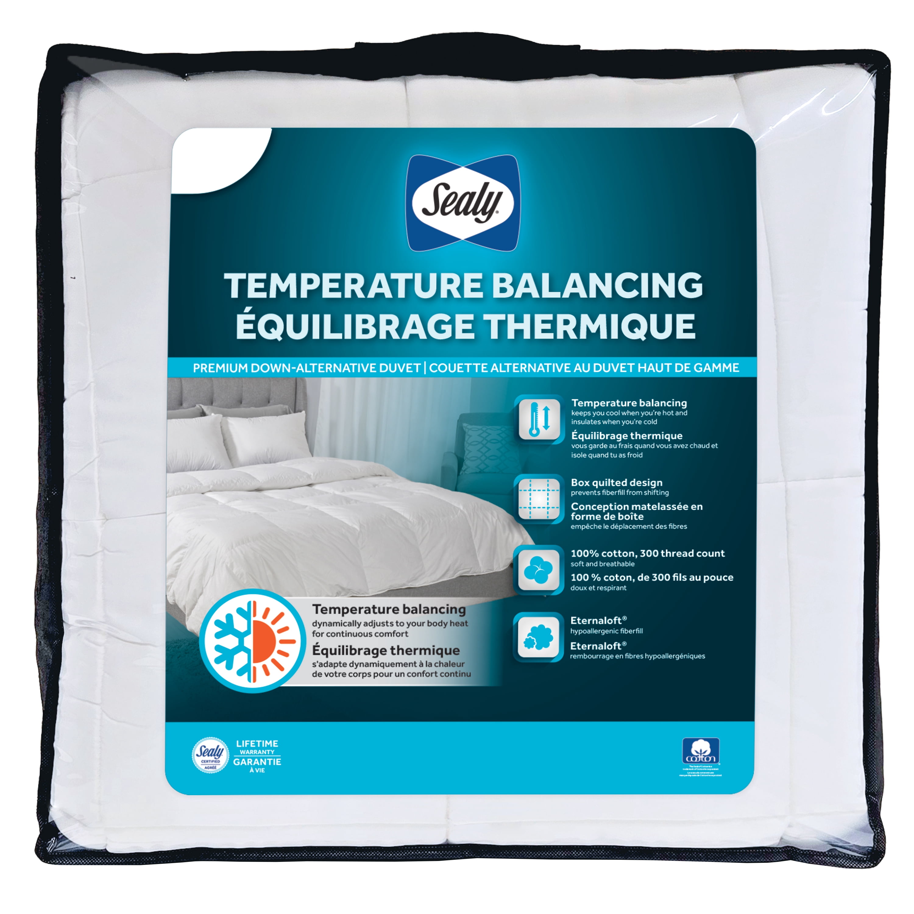 Sealy Temperature Balancing Down Alt Duvet, F/Q- Supremely Soft, Box Quilt Design