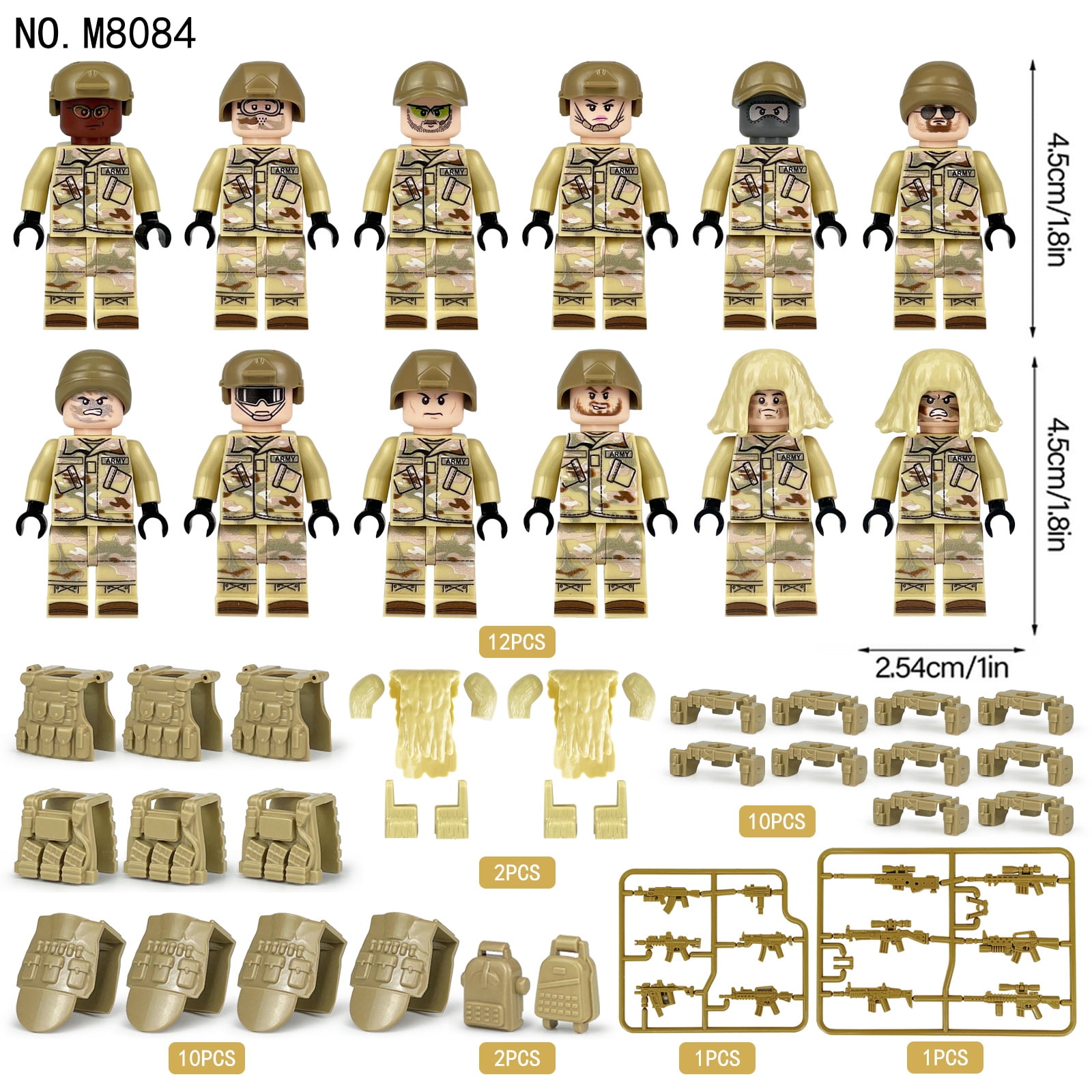 Camouflage Military Series 12 M8084 Desert Yellow Man Small Particle Assembled Building Blocks Children‘s Toy Ornaments