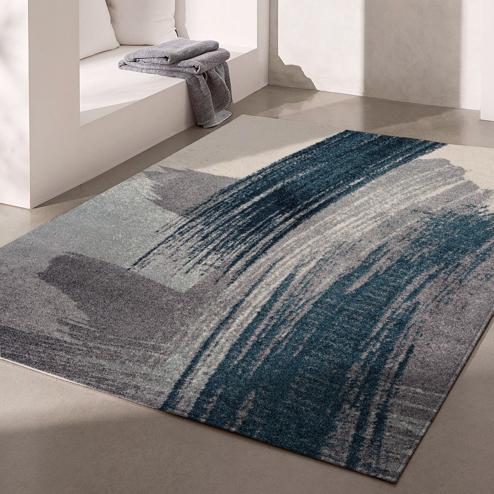 Tapis d'intérieur scandinave Rug Branch Nova 2' x 25' (taille exacte : 2'3" x 25'), bleu et blanc, contemporain - Entrée, couloir, salle de bain et cuisine