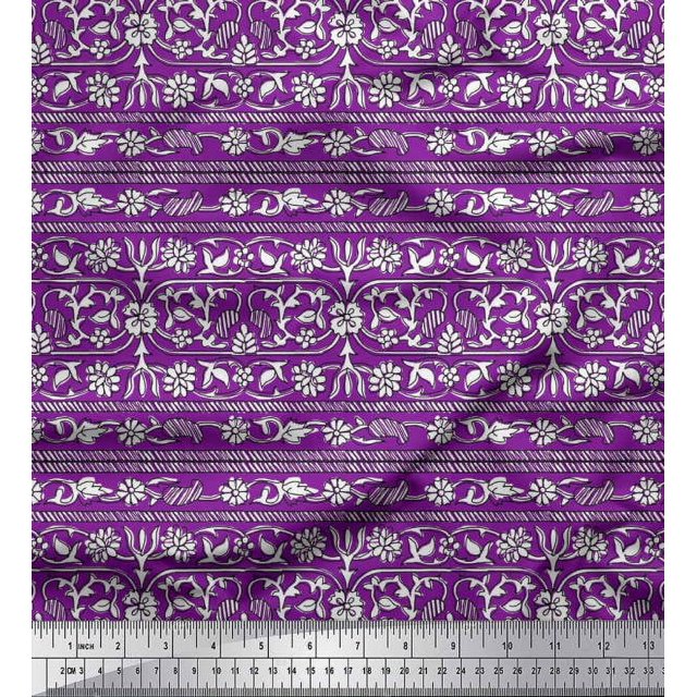 Soimoi Polyester Crepe Fabric Leaves & Floral Block Print Fabric by The Yard 52 Inch Wide