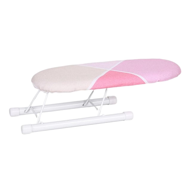 Steel Table Top Ironing Board Compact Foldable Legs with Heat Resistant Board Cover Slip for Laundry Dorm Desk Travel Home Pink