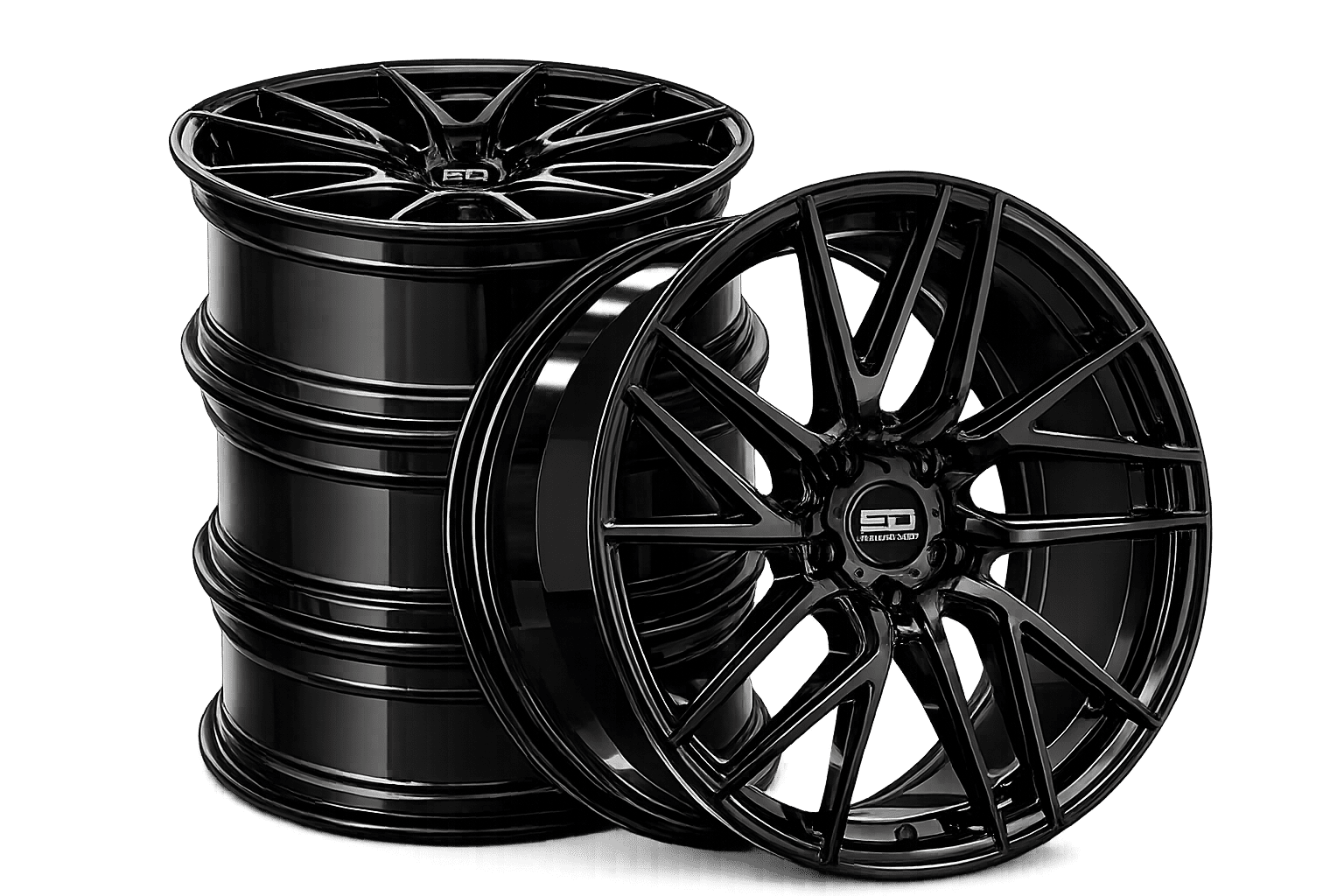 4 x jantes Euro Design Tech en alliage Noir brillant de 18x8 pouces pour 2015 - 2026 Mercedes-Benz C-Class (convient pour W205 & W206)