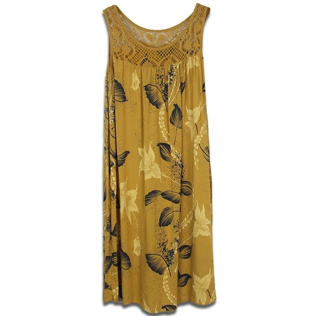 Bellella Robe Débardeur Femme Dentelle Patchwork Col Rond Robe d'Été Plissée Couture Couleur Jaune 5TG