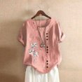 thumbnail image 2 of Birdeem Womens Fashion Summer Round Neck Leisure Short Sleeve Printed Buttons Tops, 2 of 7