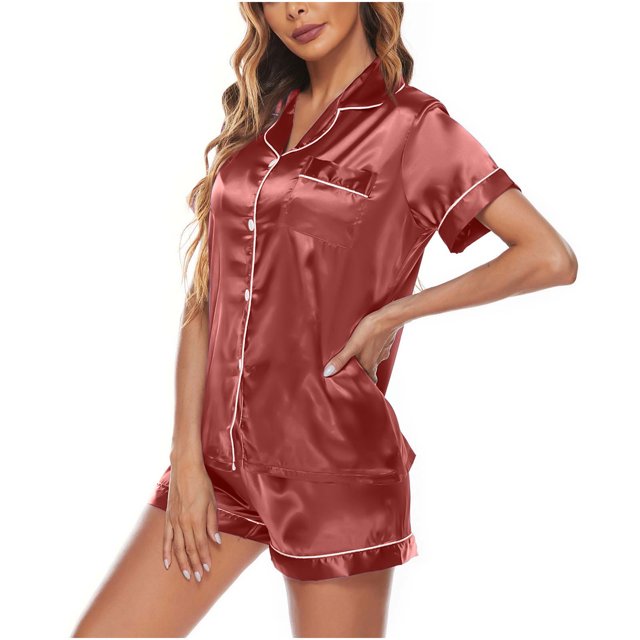 Babysbule Pyjamas pour Femmes Liquidation Vêtements d'Intérieur Décontractés pour Femmes Hauts à Manches Courtes Shorts Couleur Pyjamas de Nuit Ensembles